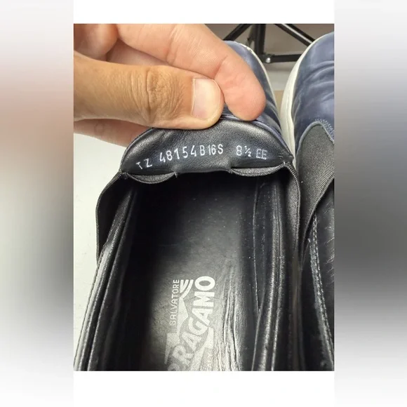 Salvatore Ferragamo Men Sz 8.5 EE Loafers navy leather uppers slip-on sneakers - Picture 8 of 13